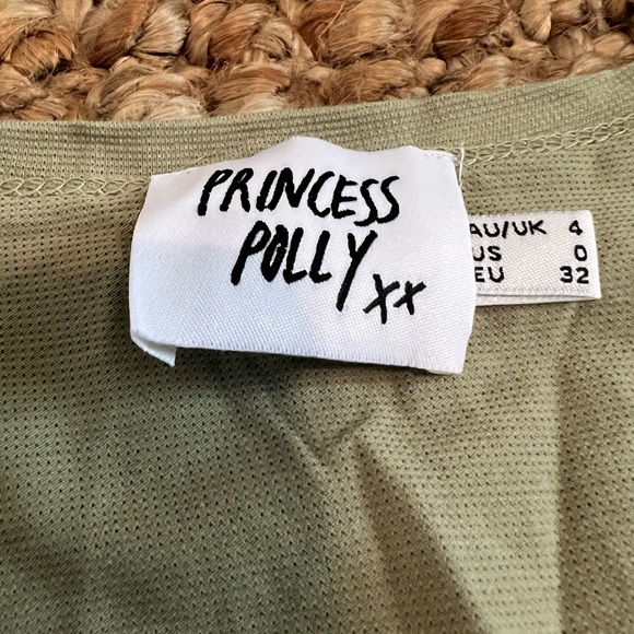 Princess Polly Jamison Reid Crop Top Khaki Green Tie top new - Picture 3 of 6